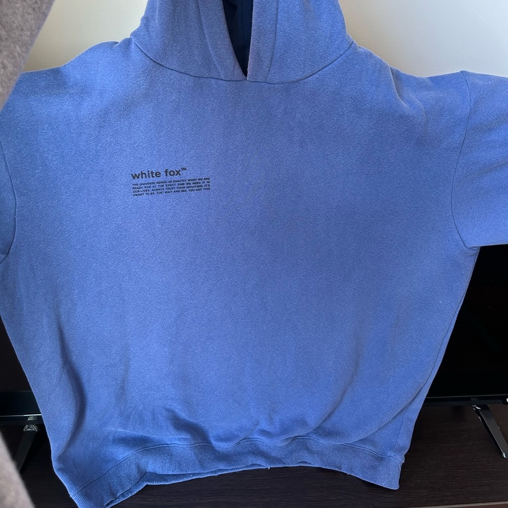 White Fox Dusk Blue Hoodie, size L/XL